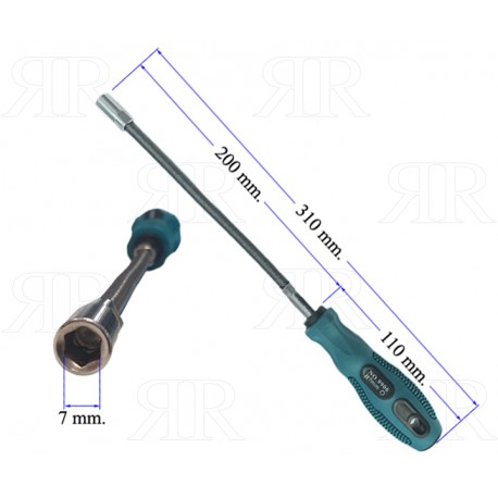 Chiave a Bussola Snodabile Ø 7 mm. per Smontaggio Ugelli 6 MB Esagono 7 mm.