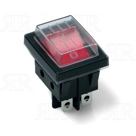 Interruttore Bipolare Luminoso Rosso 16 Ampere 6,3 mm. con Protezione