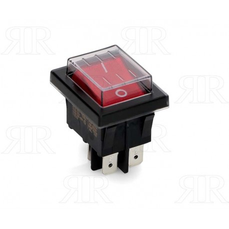 Interruttore Bipolare Luminoso Rosso 20 Ampere 6,3 mm.