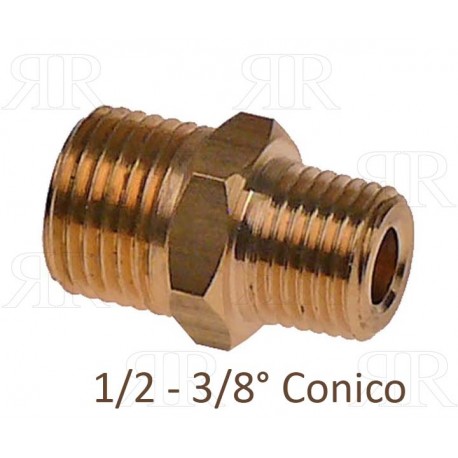 Clicca per ingrandire Raccordo Niples in Ottone Maschio/Maschio 1/2"- 3/8"