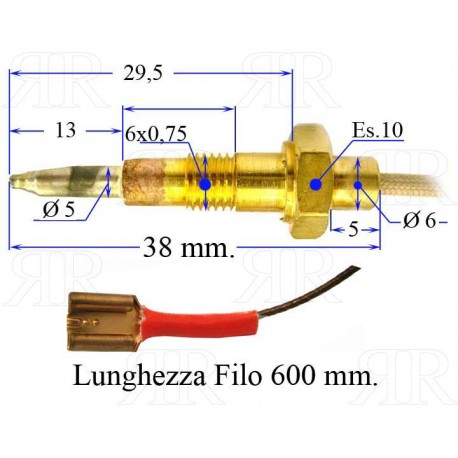 Termocoppia per Piani Cottura con Innesto Fast on Lunga 60 cm. 6 X 0,75
