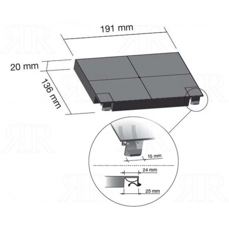 2 Filtri per Cappa a Carbone Attivo per Inca Smart 136 X 191 H.20 mm.