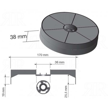 Filtro Turbo Air Circolare a Carbone Attivo Ø.170 mm. H.38 mm.
