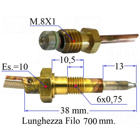 Termocoppia Multimarche Filettata 8 x 1 mm. Lunga 700 mm.