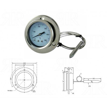 Termometro a Sonda Capillare con Sonda da 150 cm.500°C Ø 60 mm.