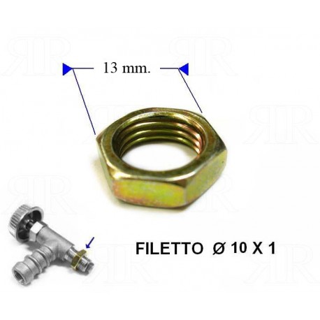 Dado per Rubinetto Gas a Spillo Esagono 13 mm. Filetto 10 x 1