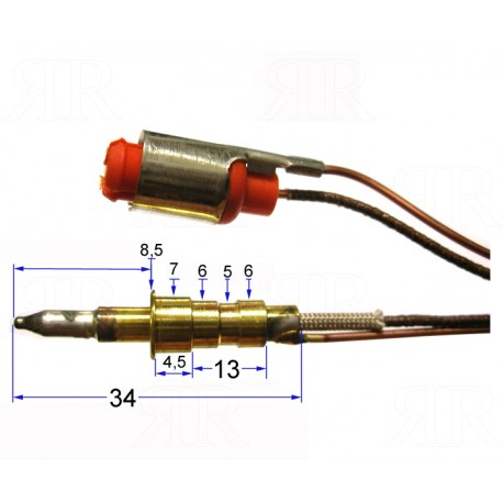 Termocoppia Multimarche Bifilare con Connettore Jack Lunga 75 cm. Corpo 34 mm.