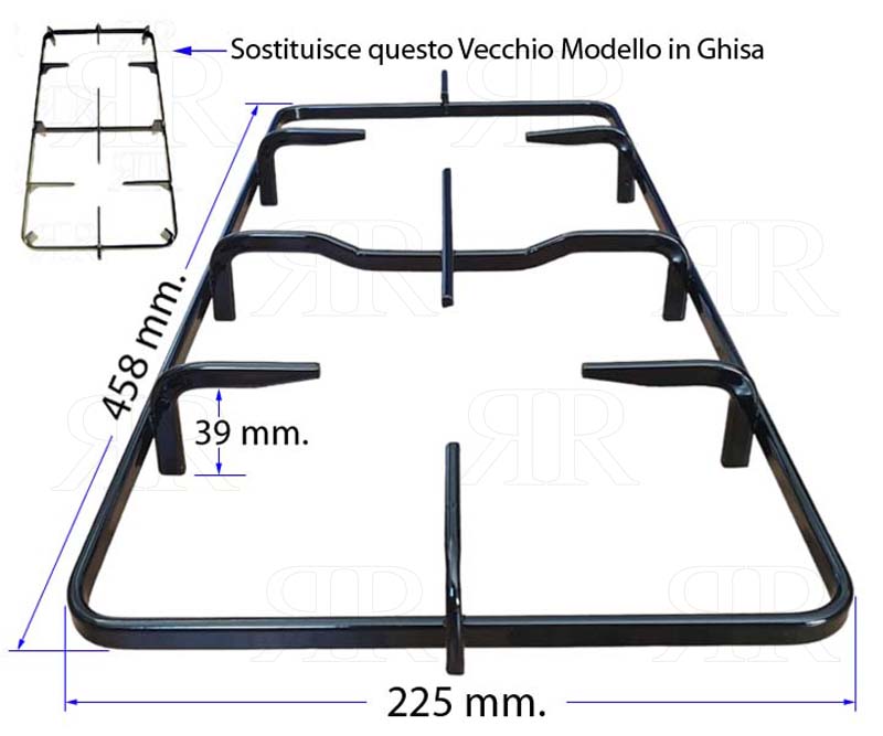 Clicca per ingrandire Griglia Glemgas a 2 Fuochi Smaltata Nero Lucido 450 X 225 mm.