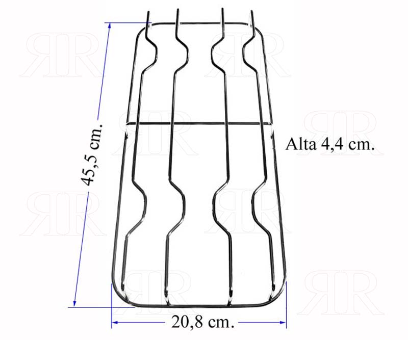 Clicca per ingrandire GRIGLIA IN FILO CROMATA A 2 FUOCHI 455 X 208 MM
