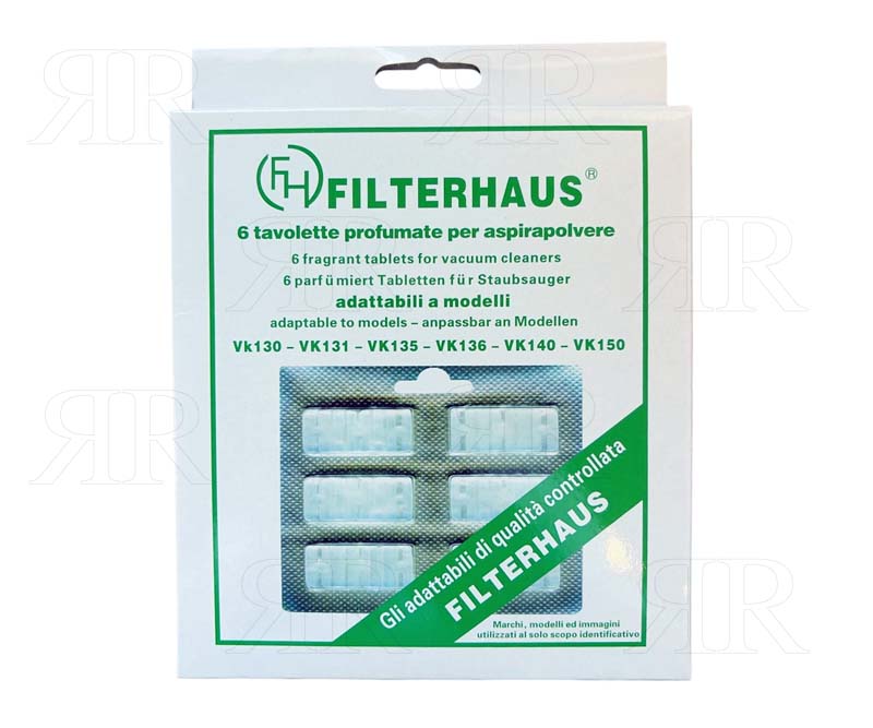 6 Tavolette Profumate Filterhaus per Aspirapolvere Folletto Vorwerk VK135, VK136, VK140, VK150 - Blister Profumini Compatibili