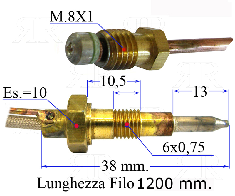 Clicca per ingrandire Termocoppia Sabaf 2S Multimarche Filettata Lunga 1200 mm.