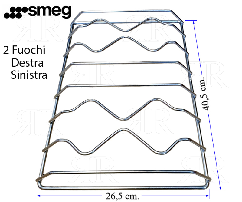 Clicca per ingrandire Griglia Smeg a 2 Fuochi Cromata Destra e Sinistra 403 X 266 mm.
