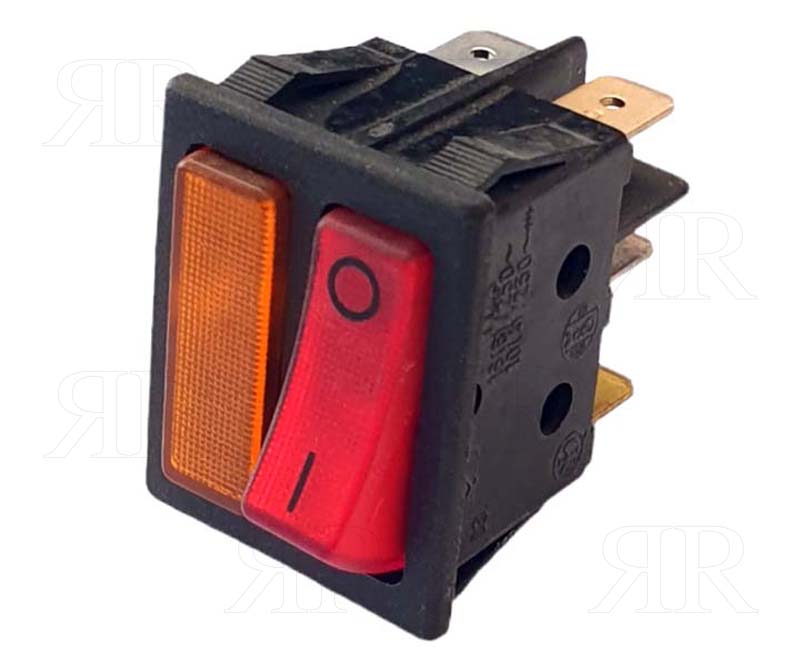 Clicca per ingrandire Interruttore Rosso con Spia Luminosa Arancione 16 Ampere 30 x 22 mm.