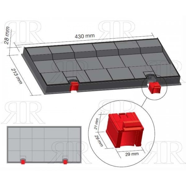 FILTRO RETTANGOLARE A CARBONE ATTIVO 430 X 213 X 28 MM.