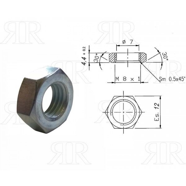 Dado per Fissaggio Termocoppie Esagono 10 mm. Filetto 8 X 1 mm.
