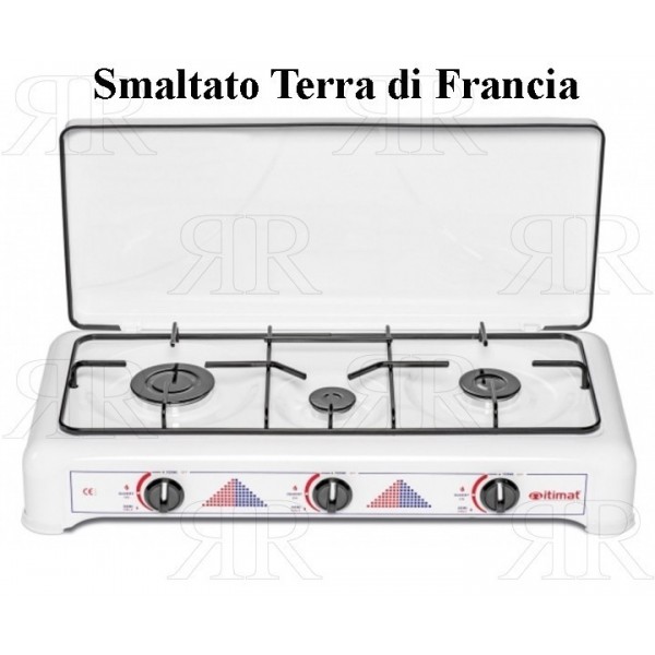 Fornello a Gas Maxi Itimat a 3 Fuochi da Campeggio Smaltato Terra di Francia